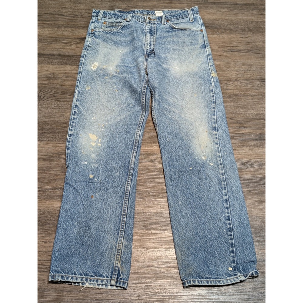 VTG 90s Levis 505 Orange Tab Jeans Light Wash Paint Splatter Distressed 34x30